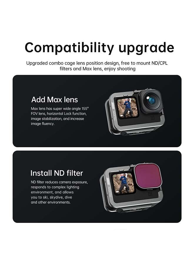 TELESIN Vertical Aluminum Cage Protective Case Frame Housing for GoPro Hero 12 11 10 9 Black, Fits Go Pro with ND CPL Lens Filter Max Lens on Camera, with Cold Shoe Connect to Video Light Microphone