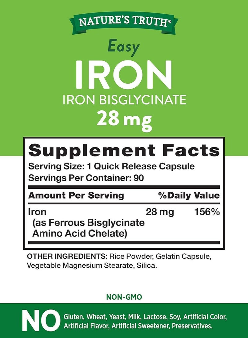 Nature’s Truth easy Iron 28mg 90 capsules, 90 serving