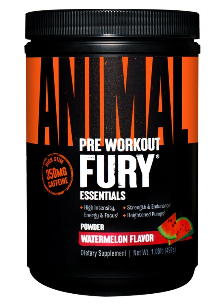 Animal Pre Workout Fury Essentials Powder with High Stim 350 mg Caffine Watermelon Flavour 492 g