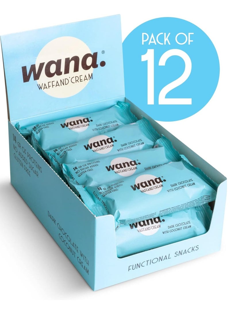 Wana waffand cream dark chocolate with coconut cream Flavor, 43g Pack of 12