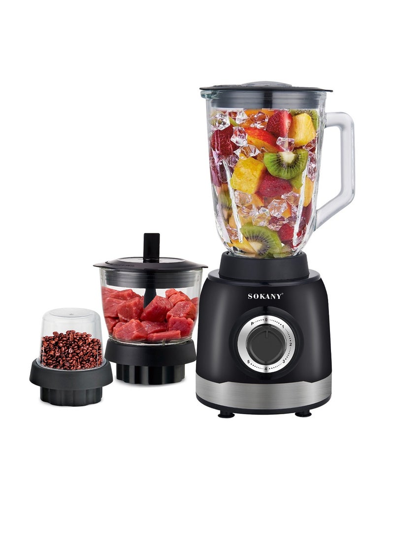 3-In-1 Juicer Blender, 1.5 Litre, 1000W Multi-Function High Speed Blender Ice Crusher with Mixer Grinder and Chopper Black