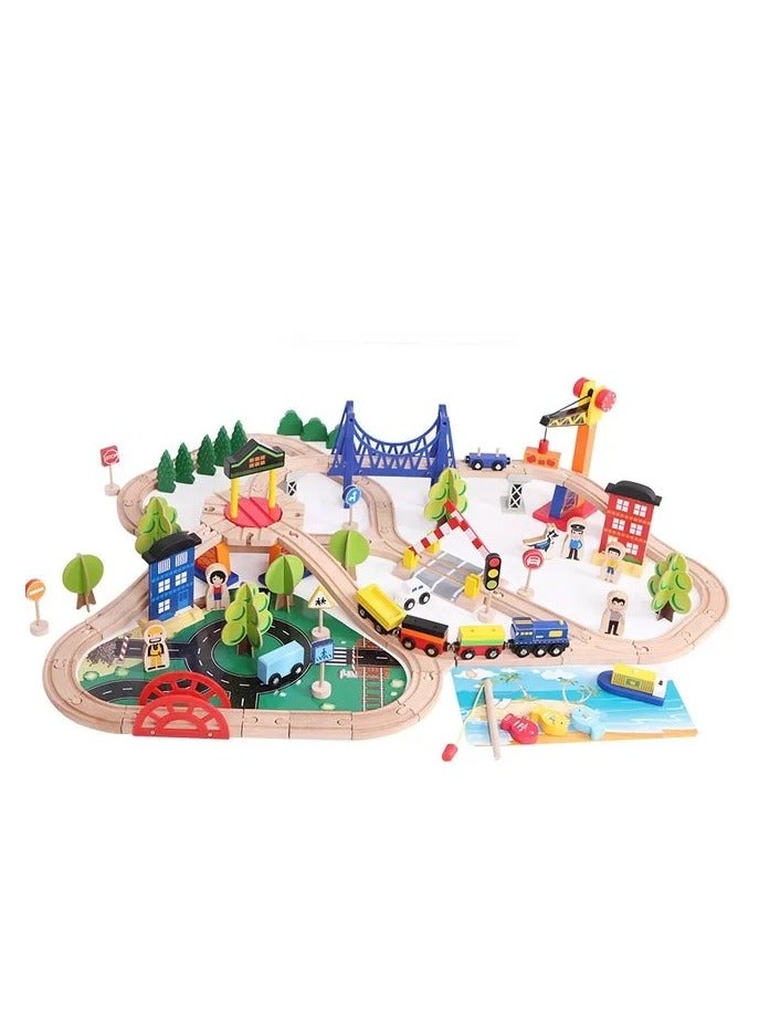 Eduspark 108-Piece Wooden Train Track Set Premium Wood Construction with Trains & Accessories for Kids, Toddlers Age 3-5, Perfect Train Set Gift for Boys & Girls