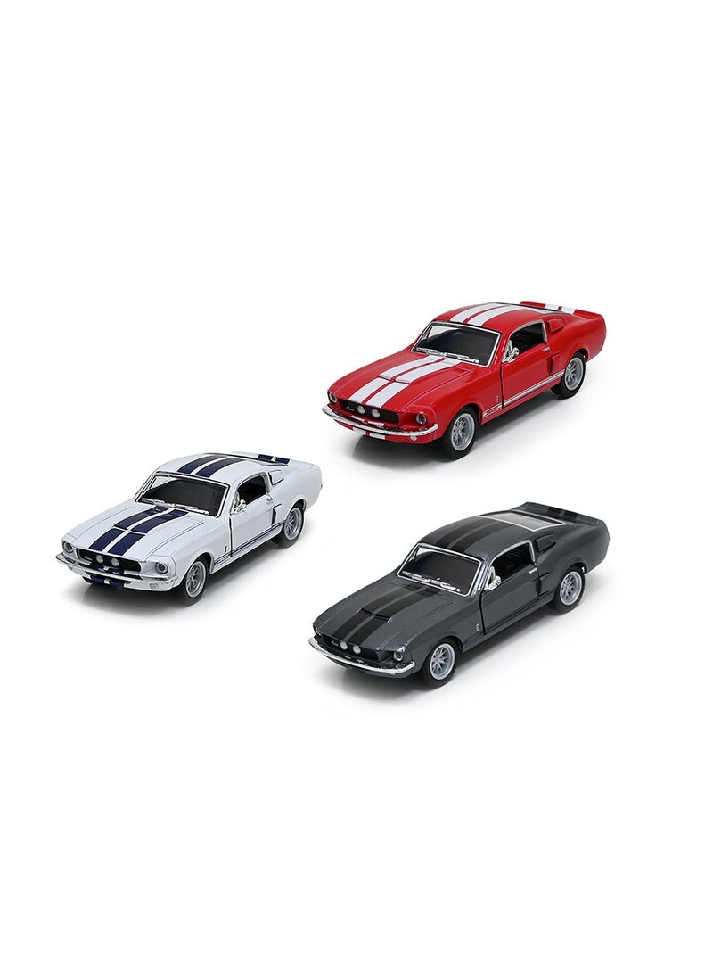 Pack of 3 Pcs 1967 Shelby GT-500 Die Cast Metal Doors Openable Pull Back Action Toy Car- Assorted Colour