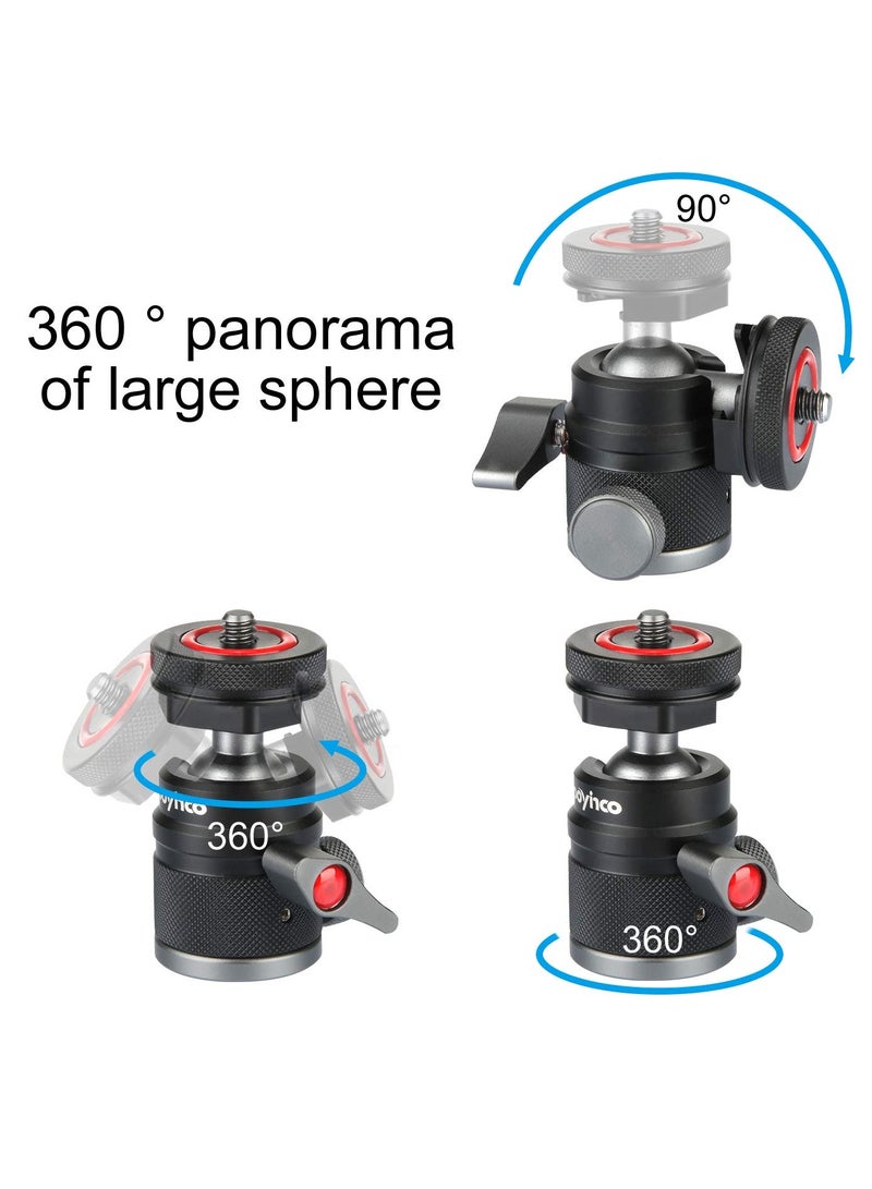 Camera Tripod Mini Ball Head Adapter, 360 Degree Rotatable Aluminum Tripod Head, 1/4