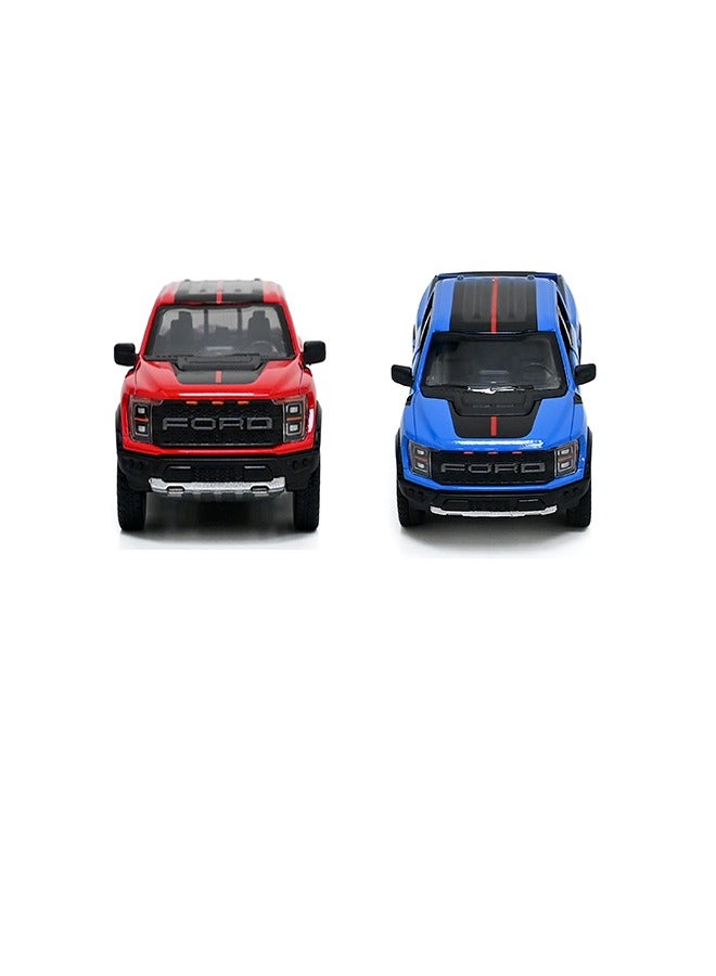 Pack of 2 Diecast Metal 2022 Ford F-150 Raptor Pickup Truck Die Cast Metal Doors Openable Pull Back Action Toy-Assorted Colours