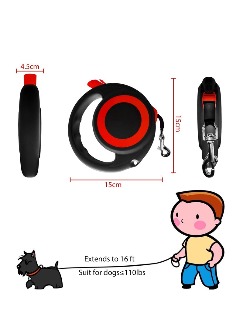 Retractable Dog Leash,16ft Nylon Tape, Tangle-Free,One-Handed Lock & Release, Anti-Slip Handle - Perfect for Small to Medium Dogs and Cats