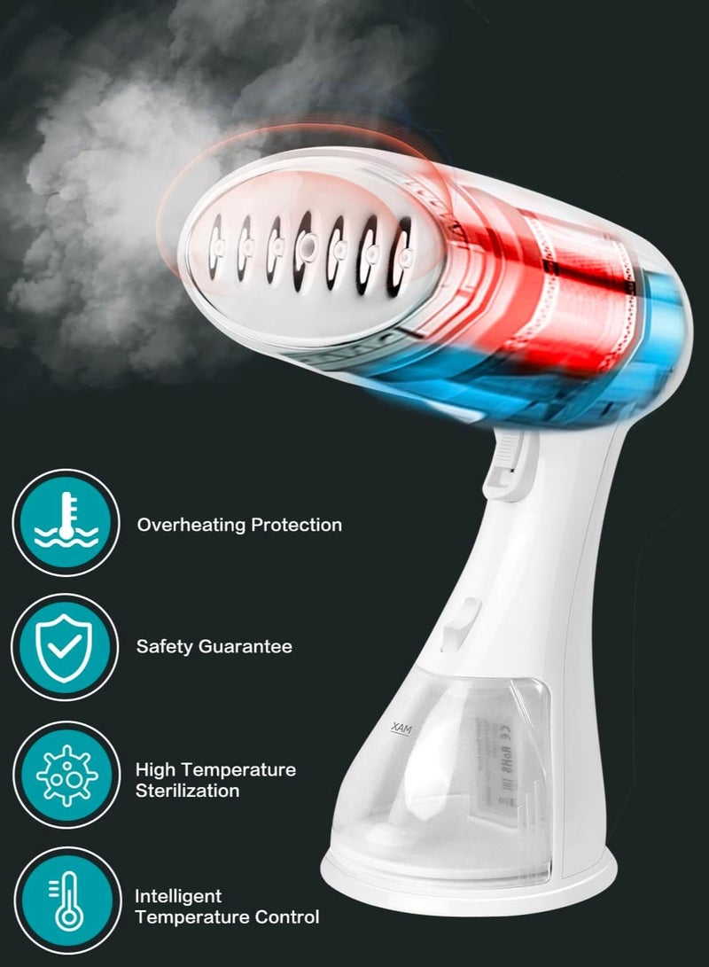 Steamer for Clothes, Portable Handheld Garment Steamer Quickly Remove Clothes Wrinkle, 1350W High Power Clothes Steamer with 300ml Detachable Water Tank, 15s Heat Up, Home Office Travel Use