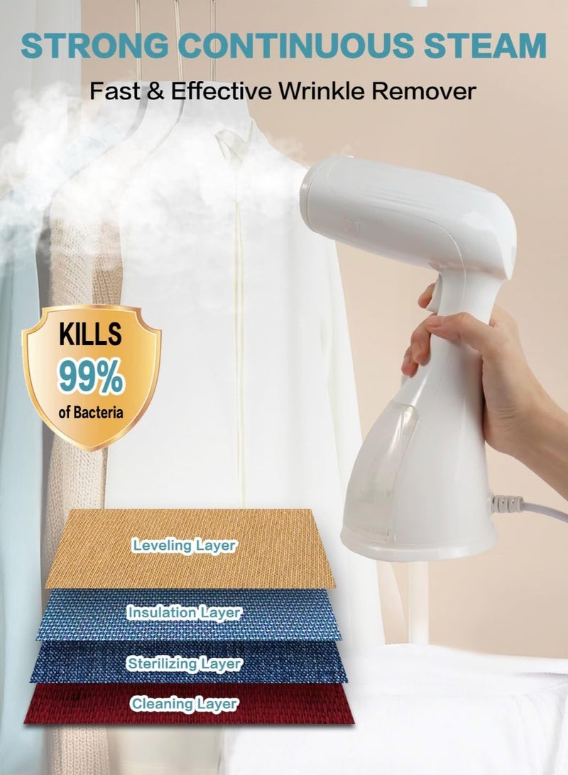 Steamer for Clothes, Portable Handheld Garment Steamer Quickly Remove Clothes Wrinkle, 1350W High Power Clothes Steamer with 300ml Detachable Water Tank, 15s Heat Up, Home Office Travel Use