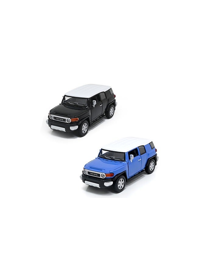 Pack of 2 Toyota FJ Cruiser 1/36 Scale Die Cast Metal Doors Openable Pull Back Action Toy Car-Assorted Colour