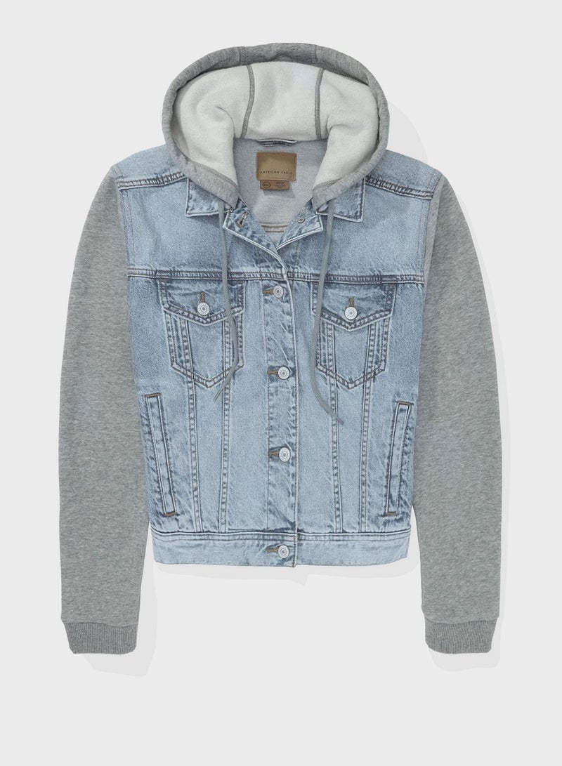 Hood Detail Classic Denim Jacket