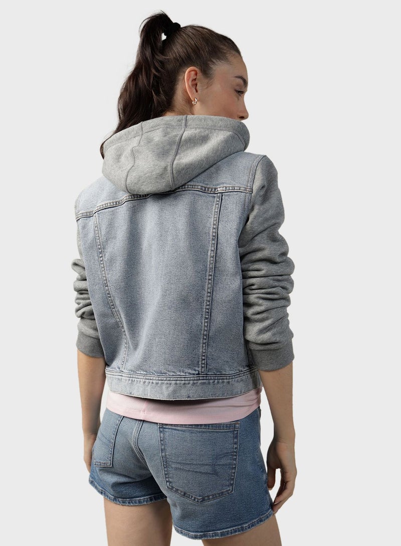 Hood Detail Classic Denim Jacket