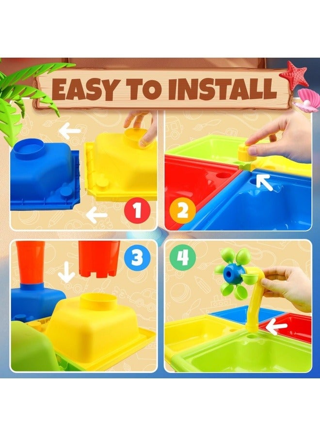 Kids Water Sand Table 4 IN 1-Sport Outdoor Toys for Toddlers Kids-Water Game Tables in Vacations-Summer Beach Toys Outdoor Play for Summer Fun