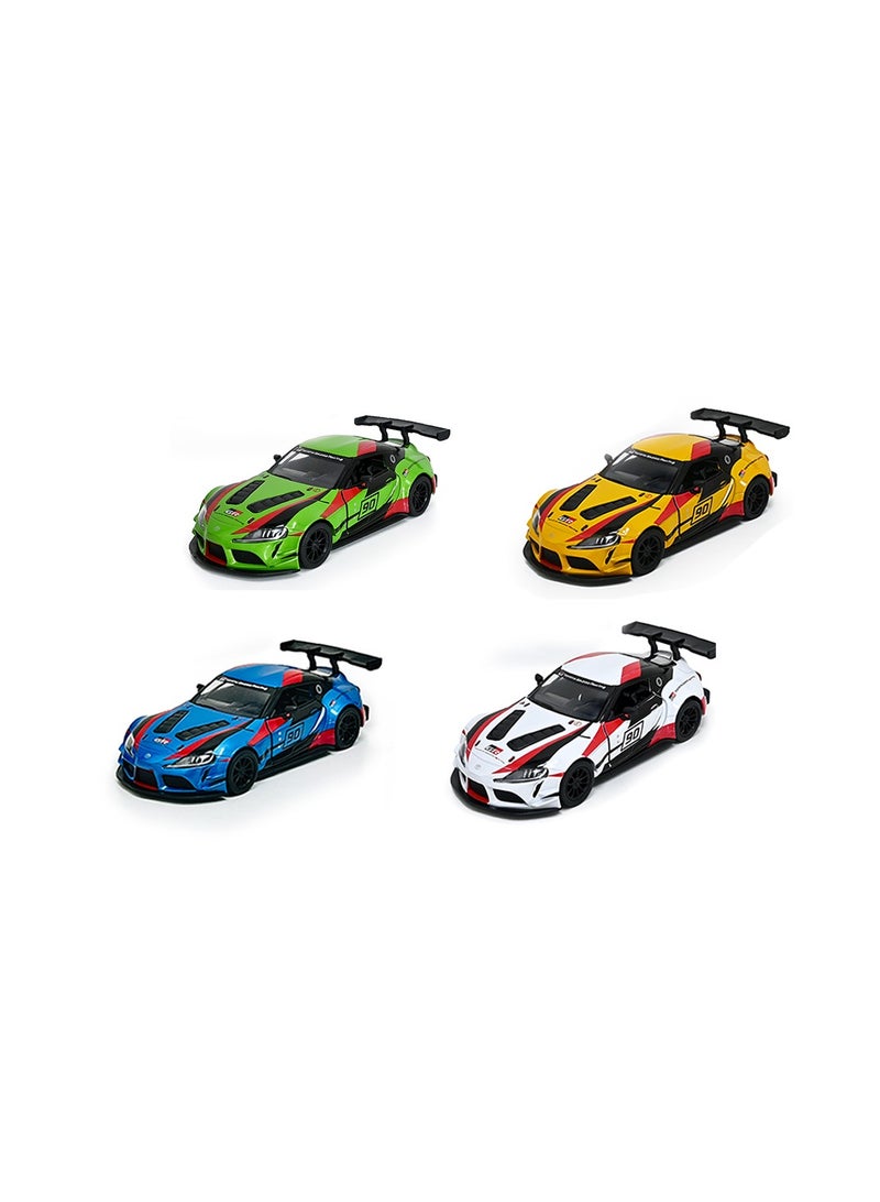 Pack of 4 Toyota GR Supra Racing Concept Car Die Cast Metal Doors Openable Pull Back Action Toy-Assorted Colour