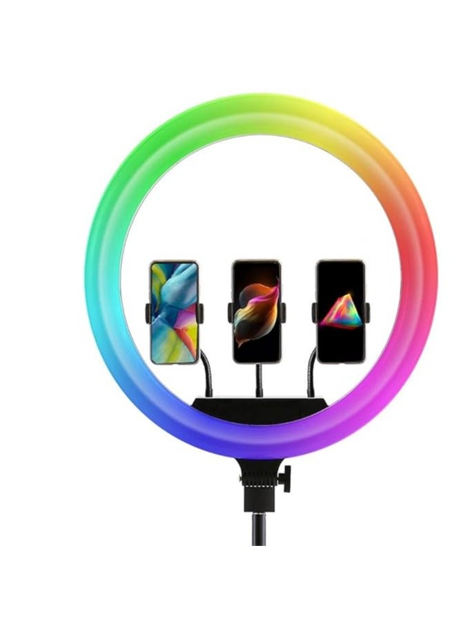 MJ45 RGB Desktop Soft LED Ring Light 16 RGB Colors With Three Mobile Holder And Mini Stand For Making YouTube Insta Reels And Live Streaming