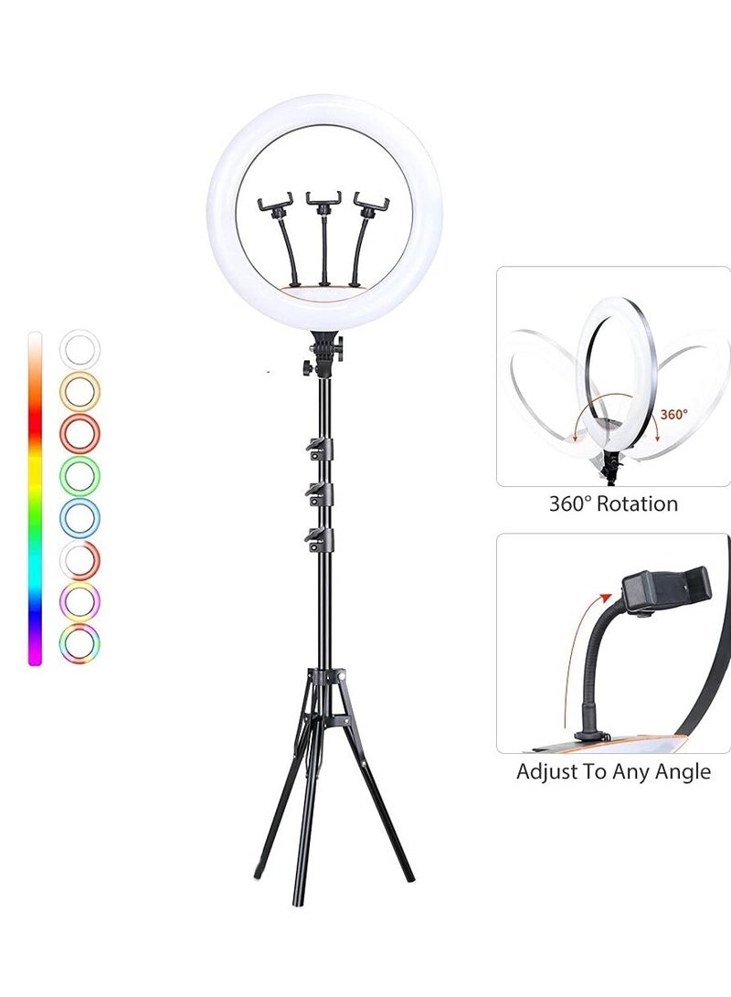 MJ45 RGB Desktop Soft LED Ring Light 16 RGB Colors With Three Mobile Holder And Mini Stand For Making YouTube Insta Reels And Live Streaming