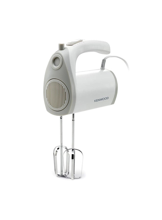 Hand Mixer (Electric Whisk) With 5 Speeds + Turbo Button, Twin Stainless Steel Kneader And Beater For Mixing, Whipping, Whisking, Kneading 300 W HMP20.000WH White