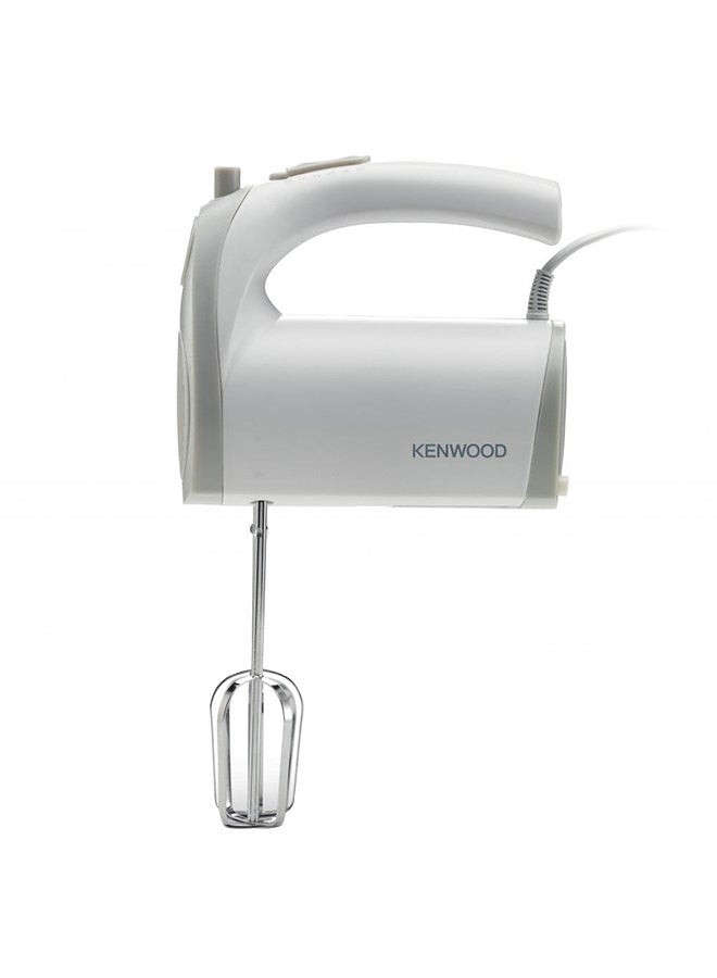 Hand Mixer (Electric Whisk) With 5 Speeds + Turbo Button, Twin Stainless Steel Kneader And Beater For Mixing, Whipping, Whisking, Kneading 300 W HMP20.000WH White