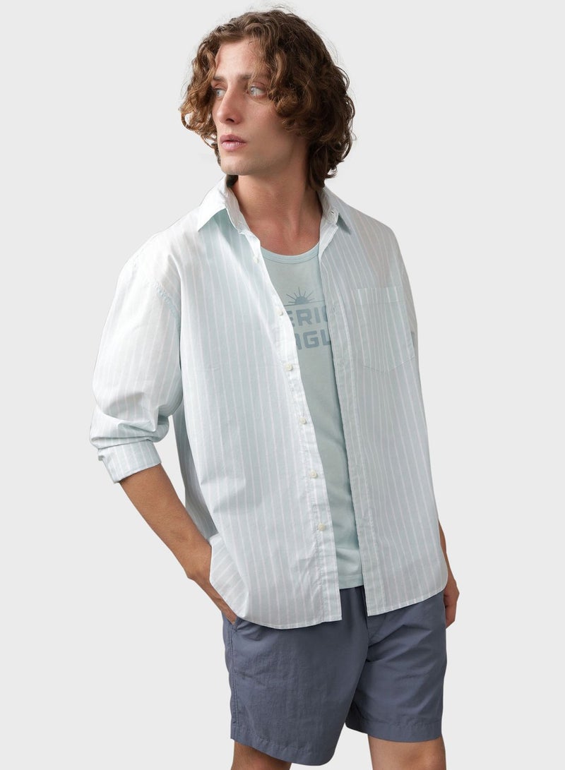 Stripe Deatil Button Down Regular Fit Shirt