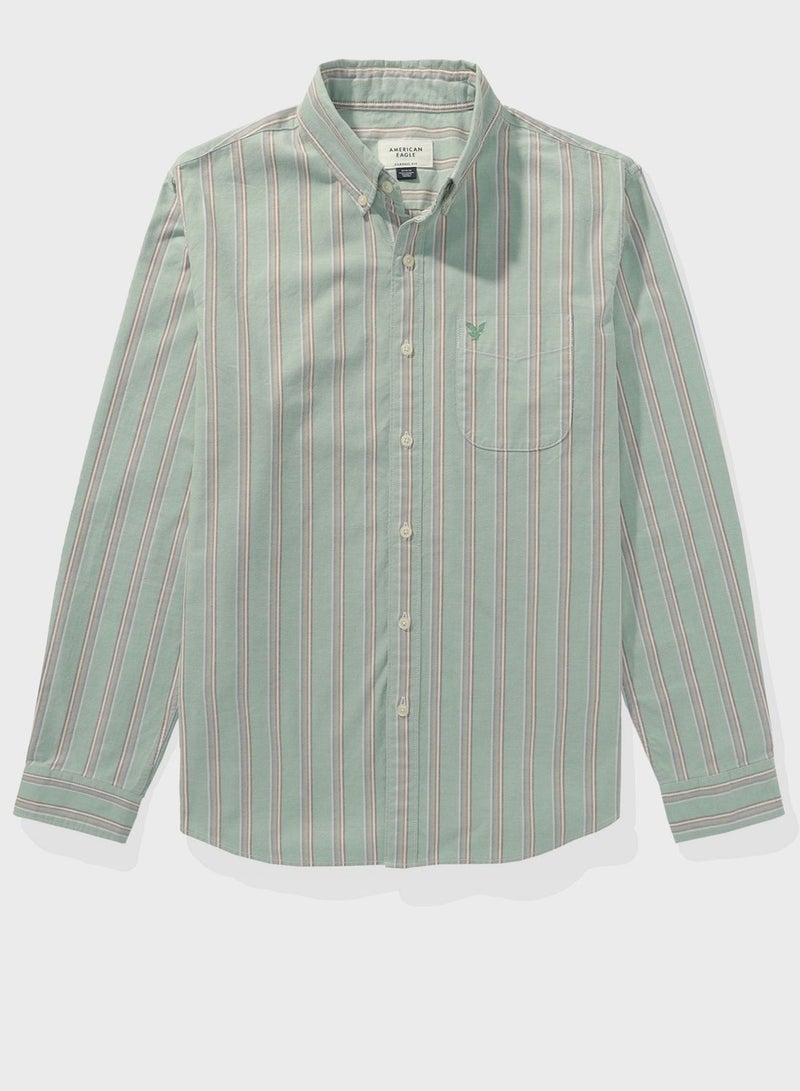 Stripe Deatil Button Down Regular Fit Shirt