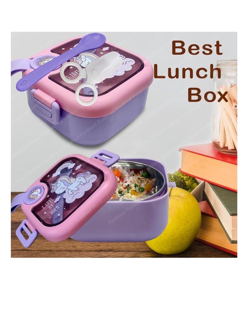 Polypropylene Lunch Box For School Kids Unicorn Theme Lunch Box With Spoon  Lunch Box Tiffin Box For School Air Tight Insulated Lunch Box Lunch Box For Dry Foods 750 ML Multicolor