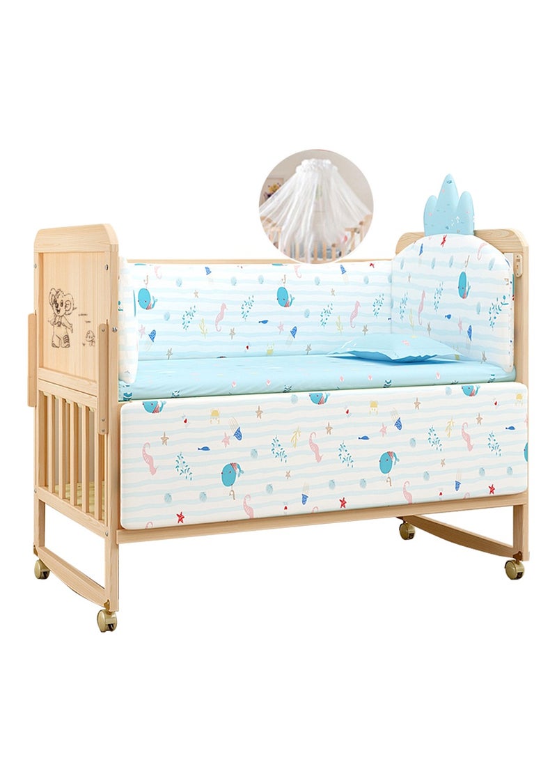 4 In 1 Baby Wooden Bed Movable And Rocking Beside Crib Double Decker Wood Bed With Wheels Detachable Baby Cradle Bed With Flip Table