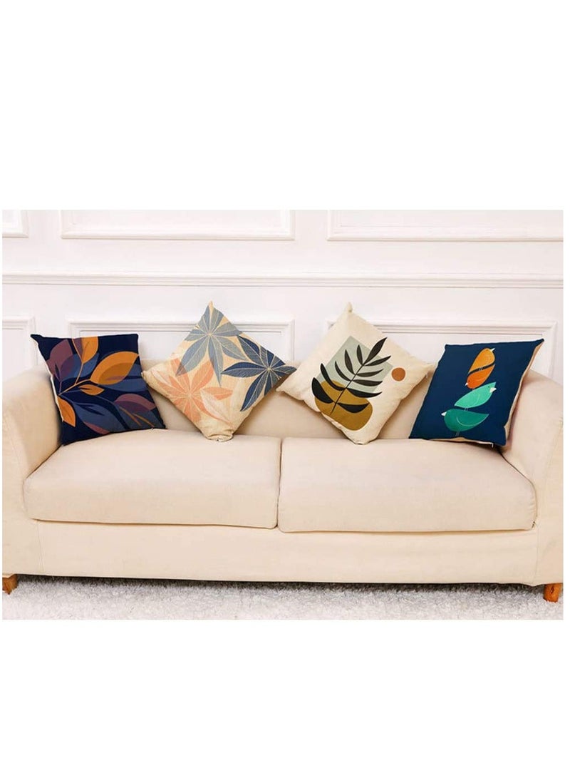 Pillow Cases, Decorative Pack of 4 Navy Blue Orange Cushion Covers 18x18 inch Linen Square Throw Pillow Covers for Living Room Sofa Couch Bed Pillowcases(45cm x 45cm)