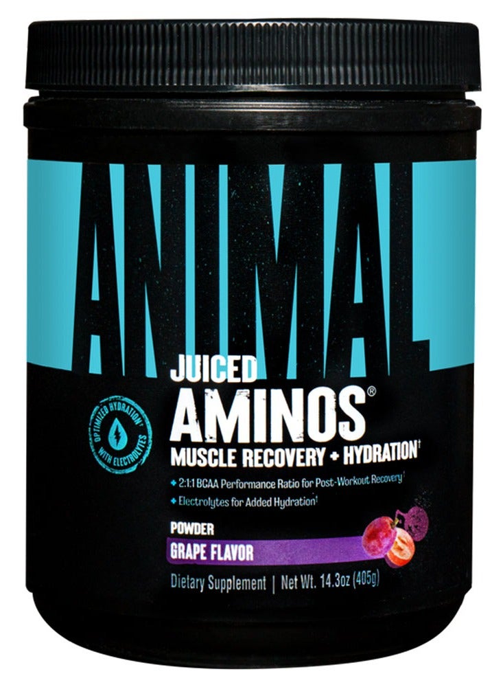 Animal Juiced Aminos Muscle Recovery +Hydration Powder Grape Flavour Post Workout Recovery 405 g