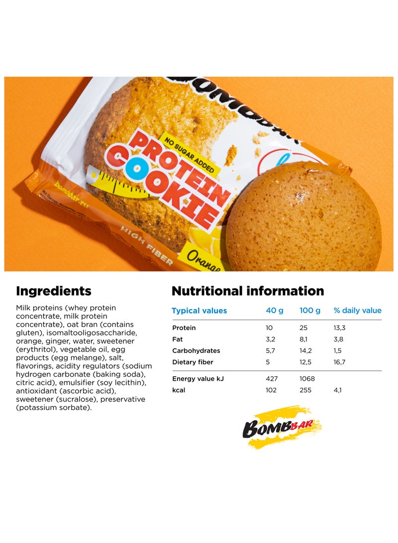 Low Calorie Protein Cookie Orange Ginger Flavor High Fiber and No Sugar Added 12x40g