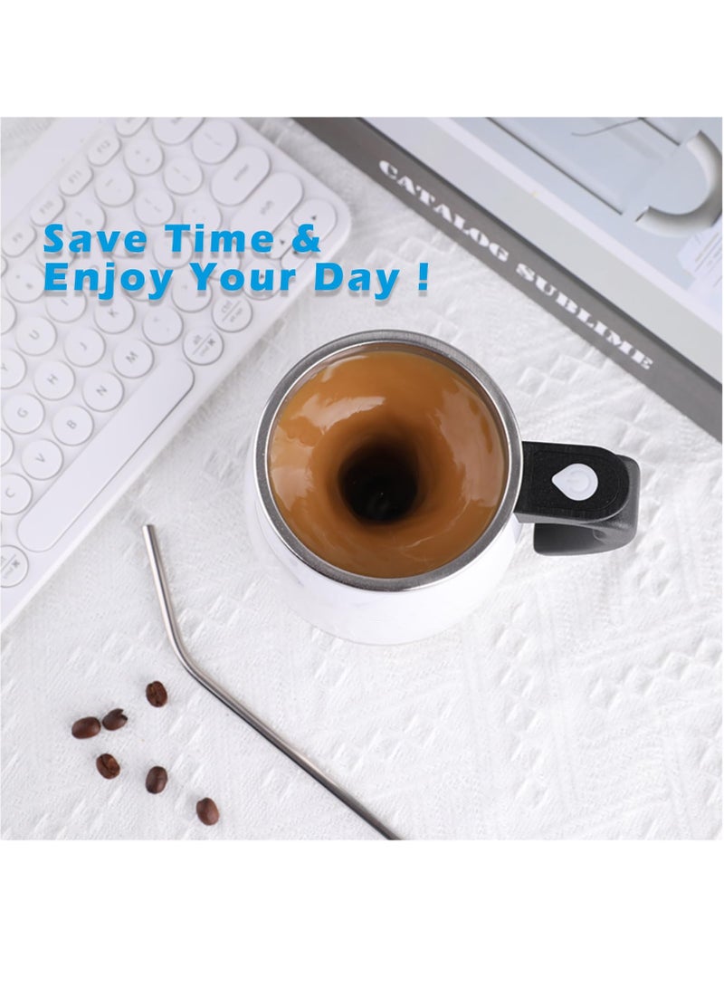 Rechargeable Self Stirring Mug - Magnetic Electric Auto Mixing Stainless Steel Cup for Office/Kitchen/Travel/Home Coffee/Tea/Hot Chocolate/Milk-390 ml/13.2 oz(White)