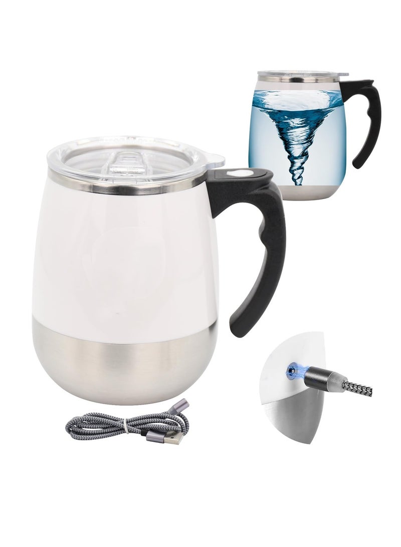 Rechargeable Self Stirring Mug - Magnetic Electric Auto Mixing Stainless Steel Cup for Office/Kitchen/Travel/Home Coffee/Tea/Hot Chocolate/Milk-390 ml/13.2 oz(White)