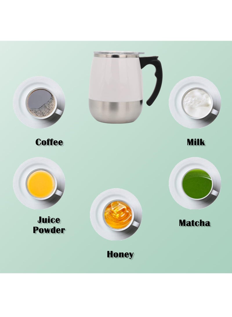 Rechargeable Self Stirring Mug - Magnetic Electric Auto Mixing Stainless Steel Cup for Office/Kitchen/Travel/Home Coffee/Tea/Hot Chocolate/Milk-390 ml/13.2 oz(White)