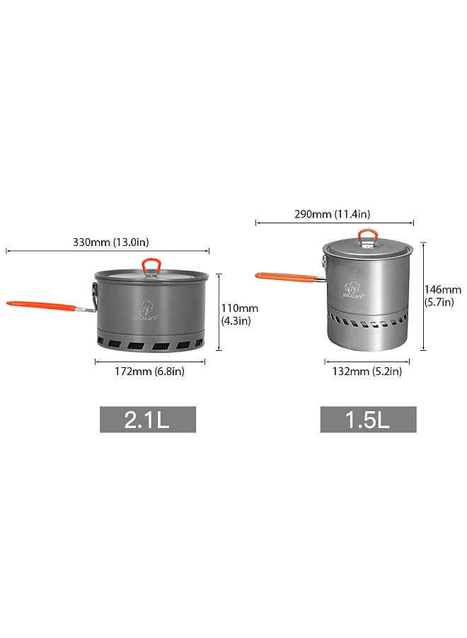 1.5/2.1L Outdoor Camping Traveling Hiking Heat Collection Pot Cooking Tableware