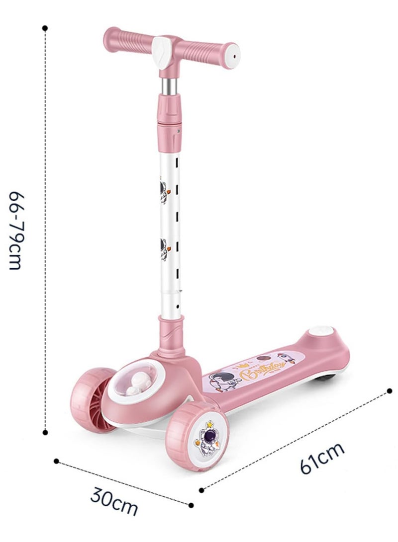 Skate Scooter for Kids 3 Wheel Kids Scooter with 4 Height Adjustable Handle Baby Scooter with LED PU Wheels Smart Kick Foldable Scooter for Baby Scooter for Kids 3 to 8 Years Boy Girl Pink