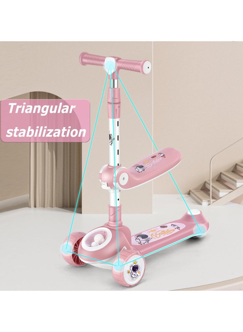 Skate Scooter for Kids 3 Wheel Kids Scooter with 4 Height Adjustable Handle Baby Scooter with LED PU Wheels Smart Kick Foldable Scooter for Baby Scooter for Kids 3 to 8 Years Boy Girl Pink