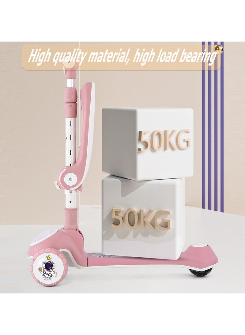 Skate Scooter for Kids 3 Wheel Kids Scooter with 4 Height Adjustable Handle Baby Scooter with LED PU Wheels Smart Kick Foldable Scooter for Baby Scooter for Kids 3 to 8 Years Boy Girl Pink