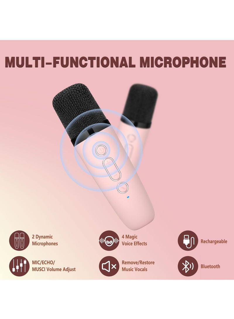 Mini Karaoke Machine for Kids Adults Portable Bluetooth Speaker with 2 Wireless Microphones Rechargeable 18 Pre-Loaded Songs Toys Birthday Gifts for Kids 4 5 6 7 8+ Years Old