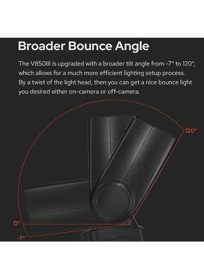 Godox V850III Flash Camera Flash 7.2V/2600mAh HSS 1/8000 2.4G 1.5s Recycle Time 450 Full Power Pops for DSLR Cameras with Standard Hot Shoes for Canon, Nikon, Sony, Fuji, Panasonic, Olympus (NO TTL)