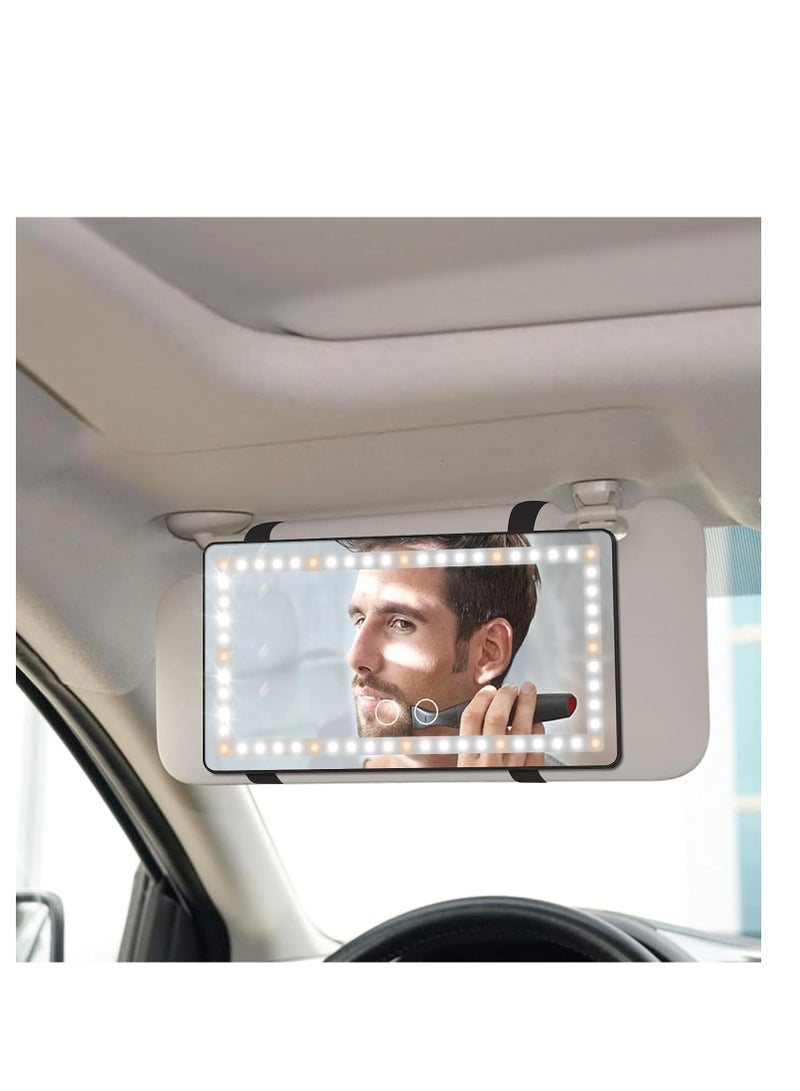 Car Sun Visor Vanity Mirror, Rechargeable Makeup Mirror with 3 Light Modes & 60 LEDs - Dimmable Clip-on Rear View Sun-Shading Cosmetic Mirror, Universal for Car SUV(Black)