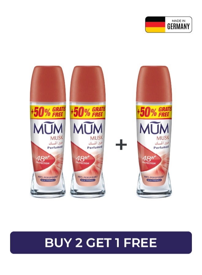 Deodorant Roll-on - Musk, 48-Hrs Protection, Quick Drying Formula For All Skin Type, Pack of 3, 75ml Each