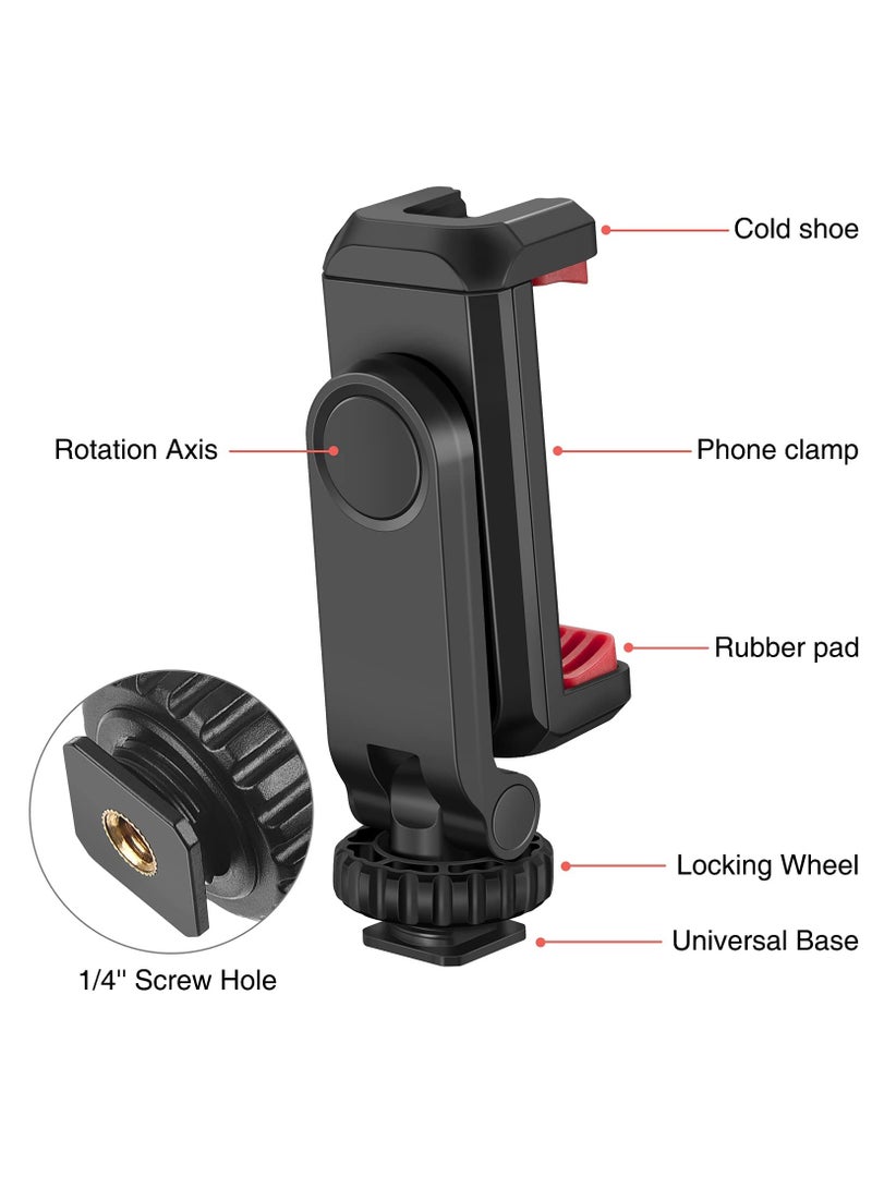 Cell Phone Tripod Mount Adapter Holder, with 2 Cold Shoe Camera Phone Hot Shoe Holder Adjustable Rubber Pad Clip for iPhone Samsung Video Live Streaming Vlogging Rig