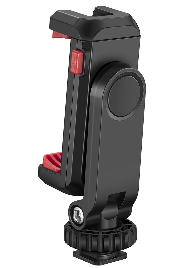 Cell Phone Tripod Mount Adapter Holder, with 2 Cold Shoe Camera Phone Hot Shoe Holder Adjustable Rubber Pad Clip for iPhone Samsung Video Live Streaming Vlogging Rig