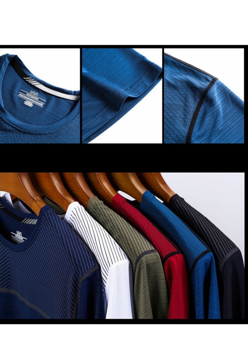 Men's Ice Silk Short Sleeved T-shirt Round Neck Pullover Sweatshirt Simple Running Top