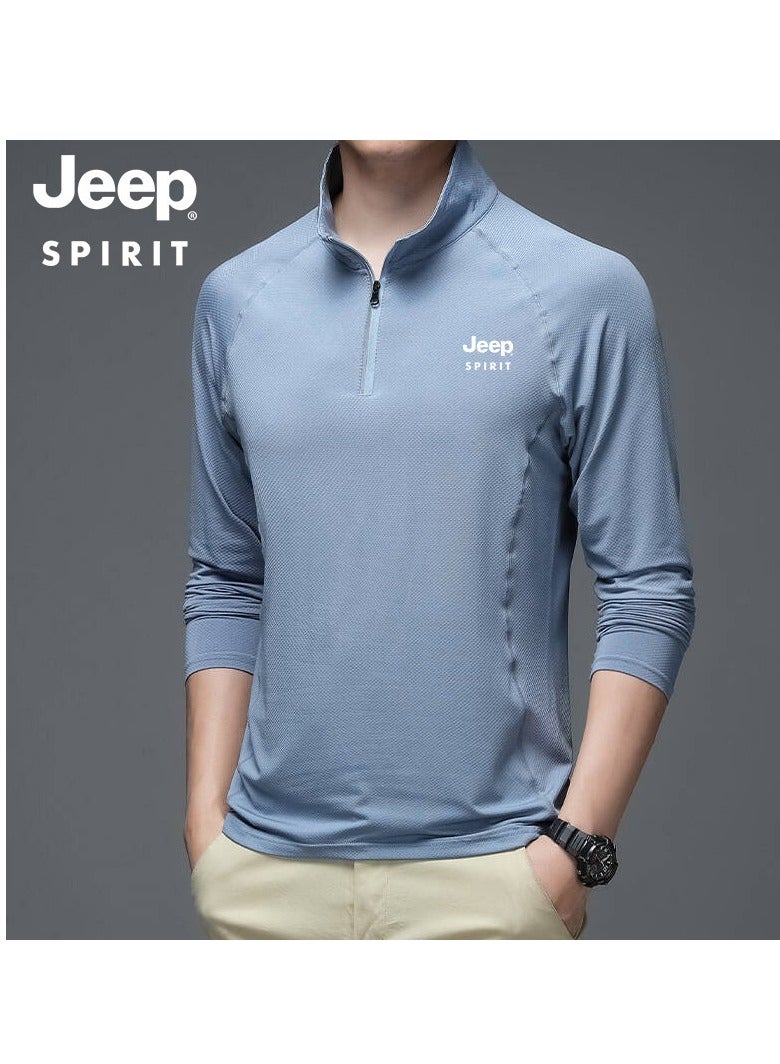 Men's Casual Long Sleeved T-shirt Sweatshirt Soft And Skin Friendly Zipper Collar Top For Men