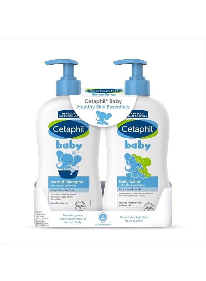 Cetaphil Baby Wash & Shampoo Plus Body Lotion, 27 FL OZ - 2 Count (Pack of 1)