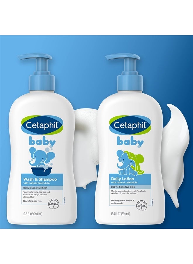 Cetaphil Baby Wash & Shampoo Plus Body Lotion, 27 FL OZ - 2 Count (Pack of 1)