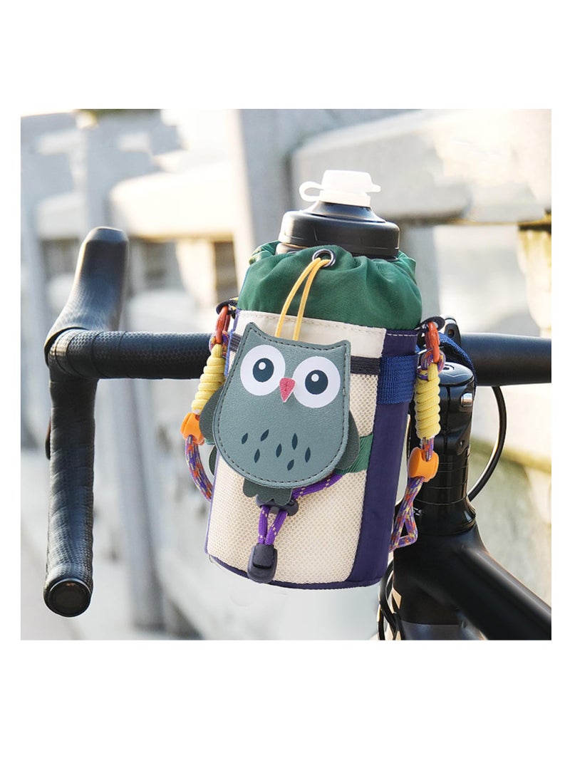 Cartoon Bike Water Bottle Holder, Mountain Bike Crossbar Front Bag, Bike Bag Waist Shoulder Bag with Extended Shoulder Strap, Drawstring Feed Bag for Mountain Bike, e-Bike, Wheelchair Scooter