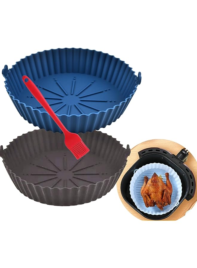 2PCS of 6.7 inches silicone air fryer with oil brush Reusable silicone for air fryer Non-stick oven accessories air fryer silicone liner air fryers silicone pot baking pan basket.