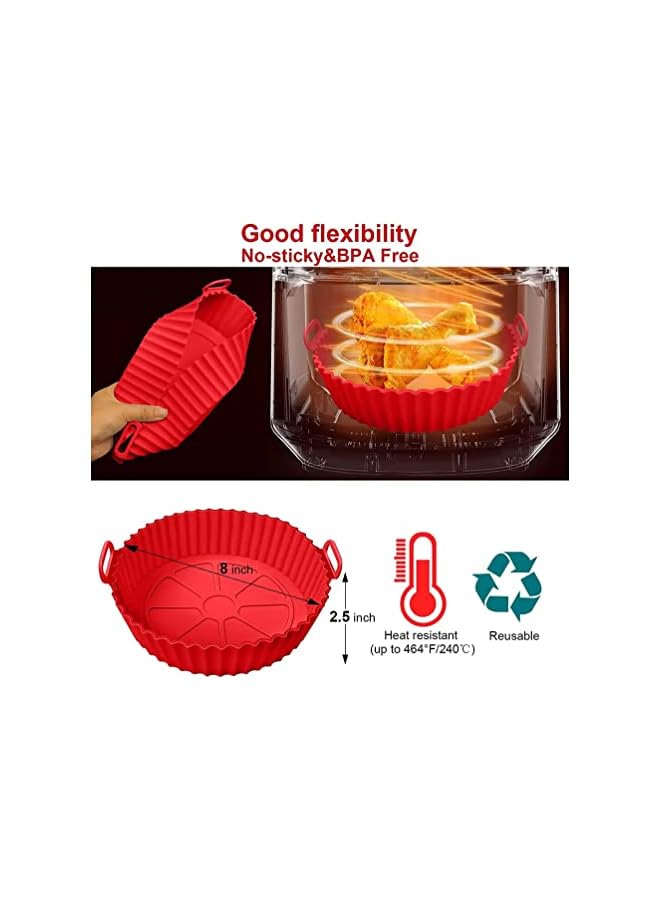 Air Fryer Silicone Pot, Silicone Liners Food Safe Non Stick Air fryers Basket Oven Accessories, Reusable Fits 3QT - 5QT Air Fryer 2 pieces With Oil brush bottle (Red Red)