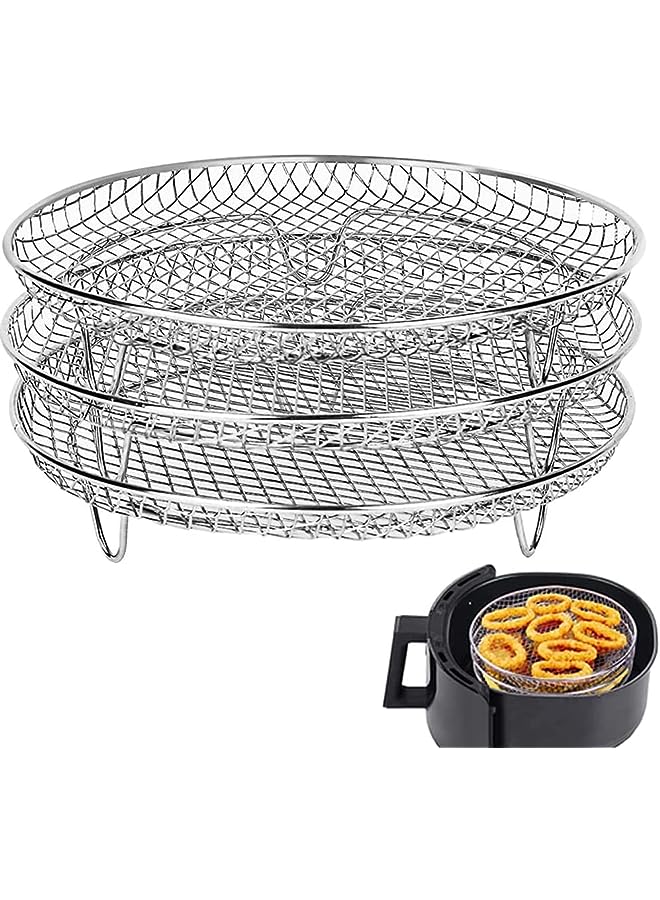 Air Fryer Three Stackable Dehydrator Racks, Stainless Steel Air Fryer Rack Fit all 4.2QT - 5.8QT Air fryer, Oven, Press Cooker, Air Flow Racks