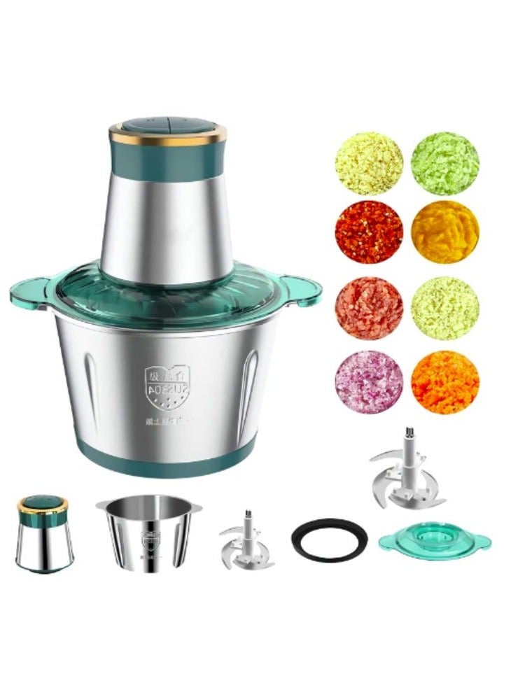 3L Electric Mini Food Chopper Food Processor Meat Grinder,4 Bi-Level Blades,2-speed,Stainless Steel Bowl Kitchen Mincer Blender For Meat, Vegetables, Fruits, Onion (2L, GB Standard)